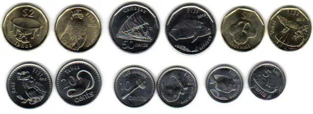 Fiji: 2012 7-Piece Uncirculated Coin Set:  0.05 To 2 Dollars, Animals