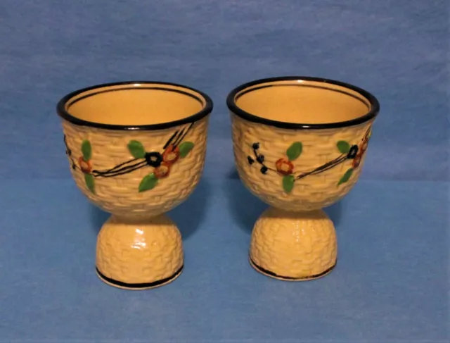 2 Hotta Yu Shoten & Co. Pottery Double Eggcups Basket design 1920's-30's