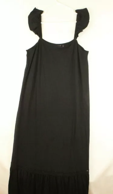 Asos Sundress Sz 12 Frill Straps Sleeve Crochet Lace Insert Maxi Dress Black NWT