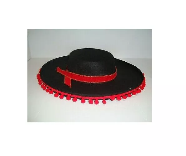 Carnevale Halloween Cappello Da Torero Matador Spagnolo Gitano Con Nappe Rosse