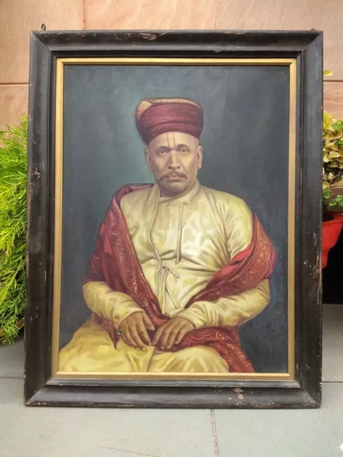 Großes Vintage India Maharahtrian Man Portrait realistisches feines... 2