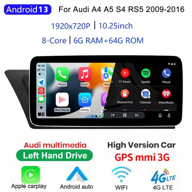 10,25'' Android 13 Autoradio GPS Navi Audi A5 A4 B8 CarPlay OEM Multimedia Radio