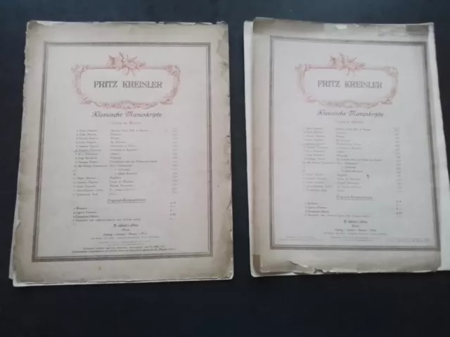 LOT 2 PARTITIONS ANCIENNES  PIANO / VIOLON - FRITZ KREISLER - Voir descriptif