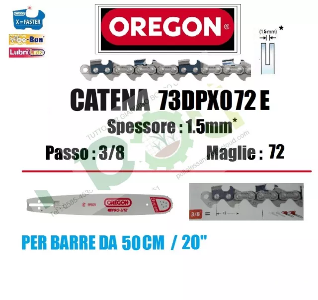 CATENA MOTOSEGA OREGON 73DPX072E - PASSO 3/8 x SPESSORE 1.5mm x 72 MAGLIE  EUR 24,00 - PicClick IT