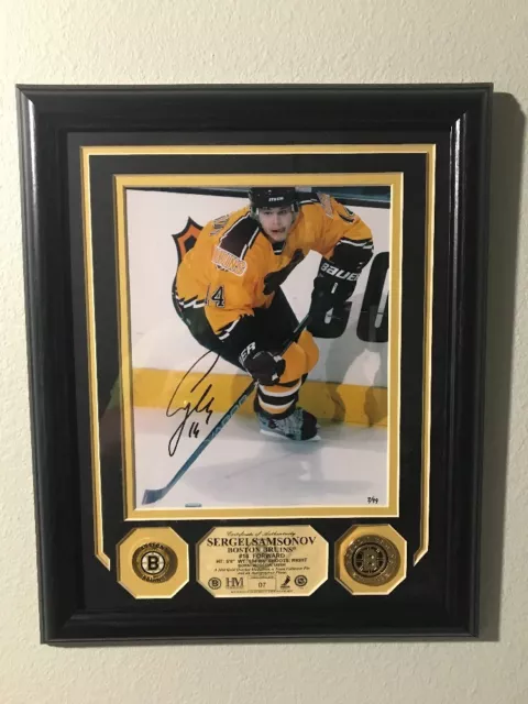 Boston Bruins Autographed Sergei Samsonov Photo 24k Gold Coin & Pin LE 7/99 WS24