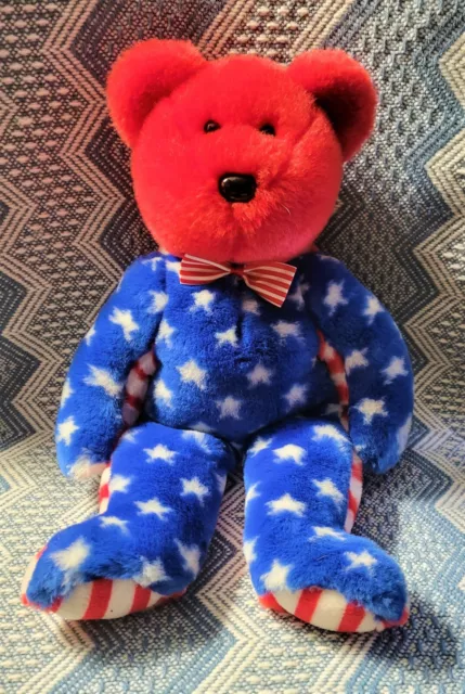 Ty Beanie Buddies Liberty Bear 14" Plush Blue White Stars & Red Stripes