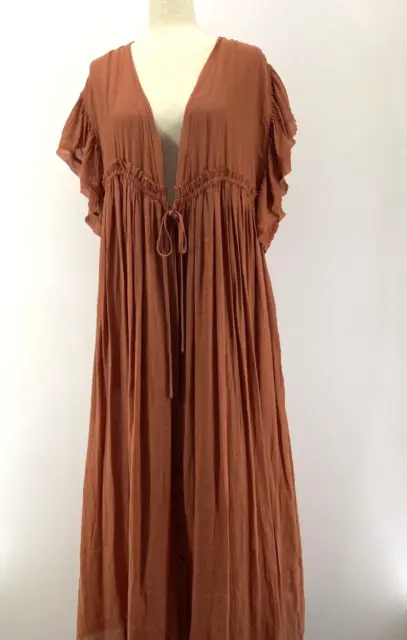 Ella Blue Low Cut Boho Maxi Dress Womens M L Rust Brown Cut Out Back Beach