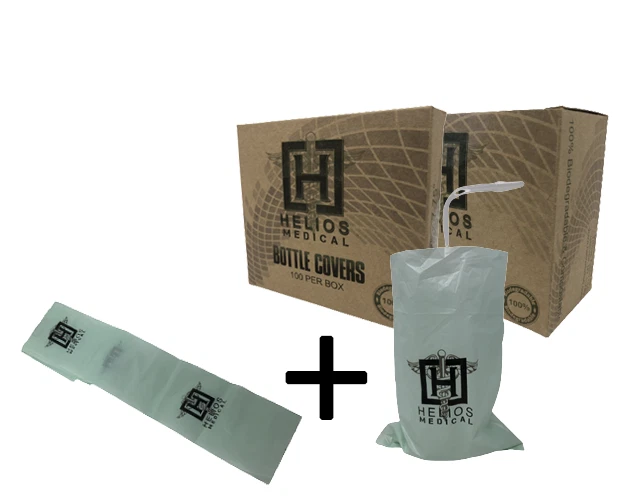 JUEGO de bolsas de botellas biodegradables para tatuajes HELIOS y cubiertas de cable con clip caja de 100 hojas