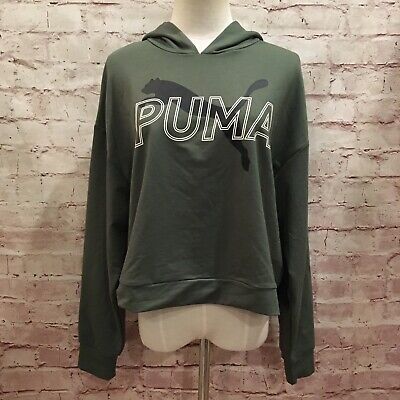 Puma Womens Large Cropped Modern Sports Hoodie Drycell Relaxed Boxy Thyme Green