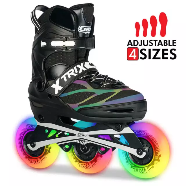 Crazy Skates TRIX Size Adjustable Roller Inline Blades with LED Light Up Wheels