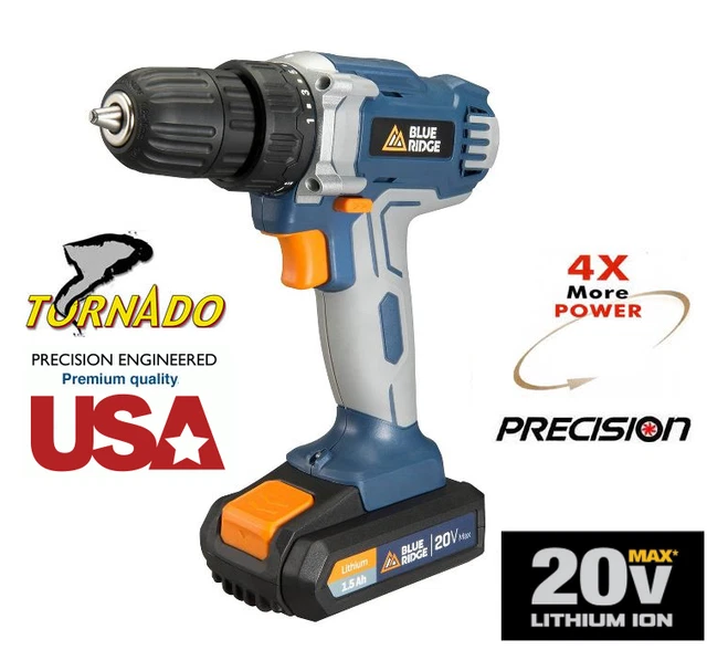 BLUE RIDGE 20V MAX Cordless Drill Screwdriver 13 drill bits 3/8