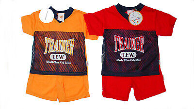 Baby Boys 2 piece Top & Shorts Sets 0-6,12-18,18-23 months,In Red,Orange & Navy