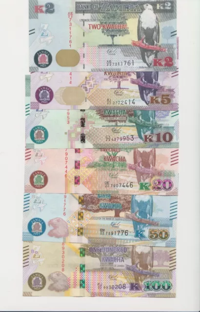 ZAMBIA: New 2022 Banknotes set -  5, 10, 20, 50, 100 Kwacha all UNC