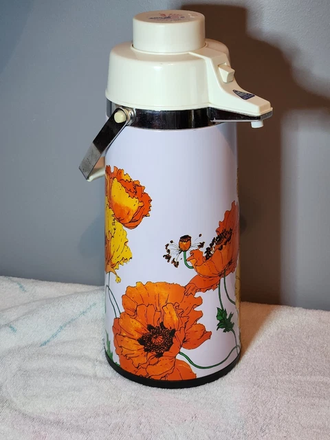 JAPAN Zojirushi Insulated Vacuum  Pitcher Air Pot Poppies VINTAGE