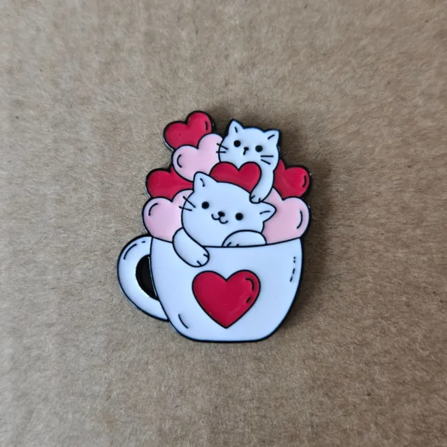 CUP OF CATS Enamel Pin - Cat Lovers - Hearts - Meow - Tea Cup
