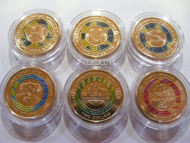 2022 + 2018 $2 Australian Commonwealth Games Full X6 $2 Coin Set All Ex Sets⚡