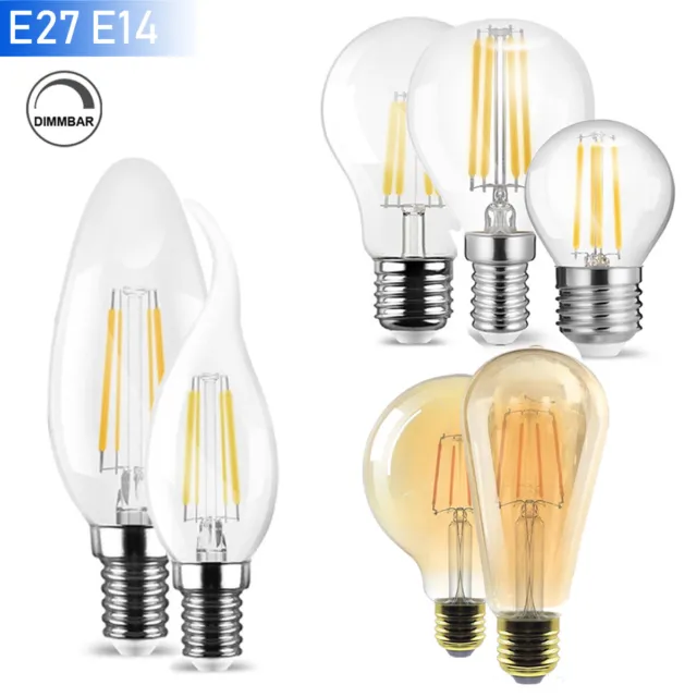 E27 E14 Vintage Edison LED Glühbirne Filament Lampe Warmweiß Retro Beleuchtung
