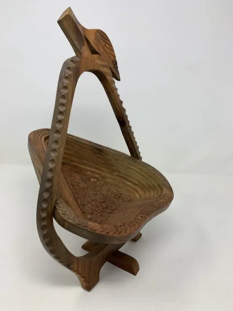 Beyond Woodwork Pear Wood Collapsible Basket Floral Hand Carved Unique