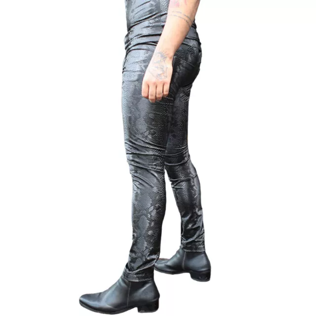 Uomo pelle di Serpente Simil Pantaloni Skinny Leggings Pile Foderato Slim Club