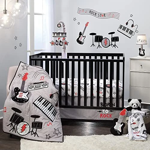 Rock Star Musical Instruments 3-Piece Baby Crib Bedding Set - Gray