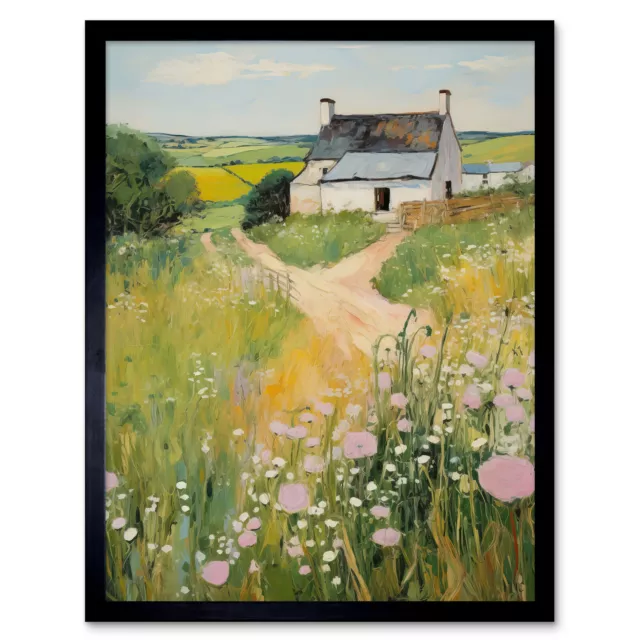 Country Farmhouse Cottage Scene Traditional Landscape Framed Art Picture 12x16