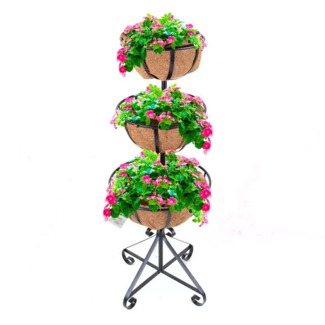 Garden Flower Fountain 3 Tier Patio Planter Coco Liner Plant Display Pot Tub