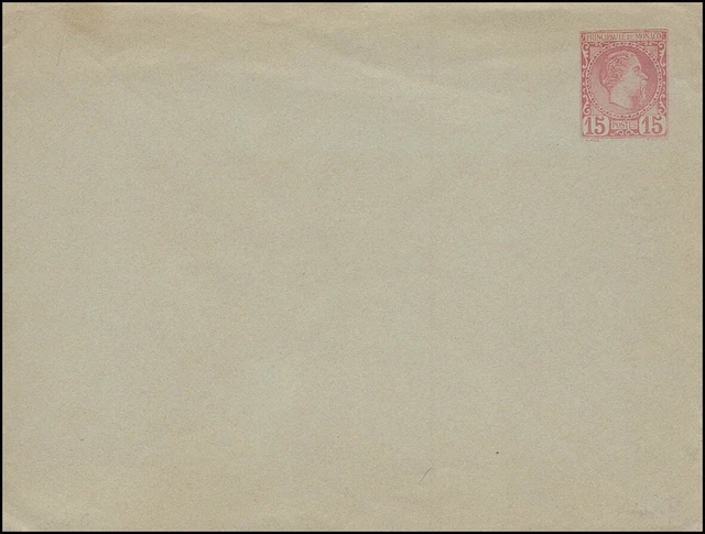 Monaco Umschlag 3 Fürst Charles 15 Centimes, ungebraucht, kleine Mängel