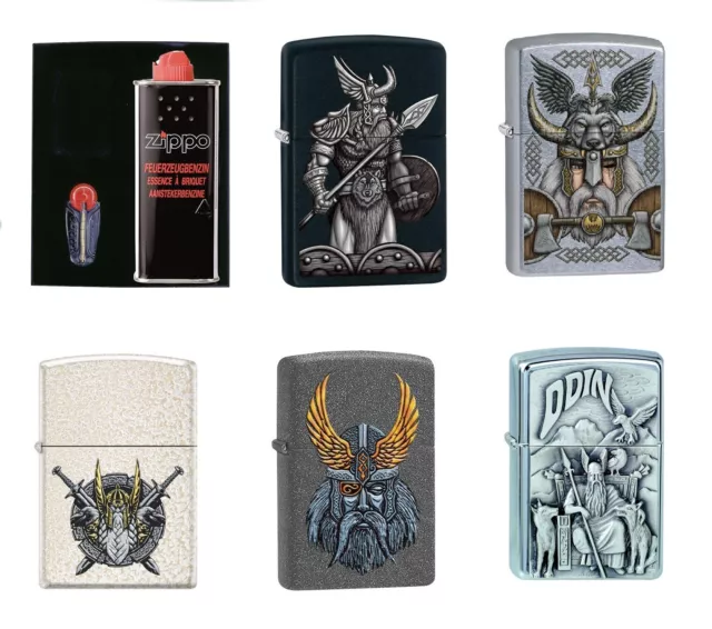 Zippo Feuerzeug Odin Wikinger Viking Geschenk-Set Chrom Iron Stone Original