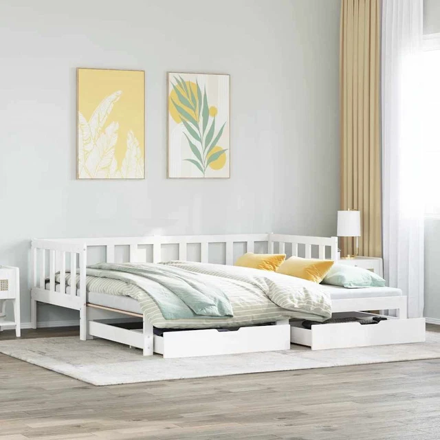 Canapé-lit 90x200cm Avec Rangement, LEDs Et Ports USB – Lit De Jour Extensible, 2 Tiroirs, 120 Kg Charge (Naturel)