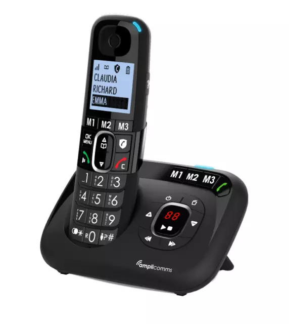 Amplicomms BigTel 1580 Cordless Dect Solo Single Phone Black