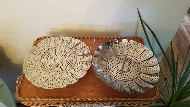 Vintage Collapsible Aluminum and SSl Vegetable Steamer Basket Cookware