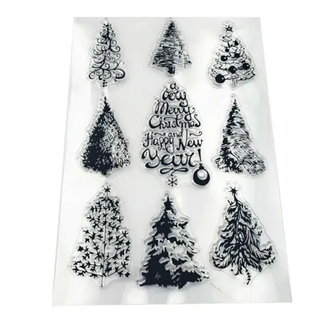 9 Christmas Trees Stamps-Xmas Fir Tree Clear/Transparent Stamp-Sentiments-Words