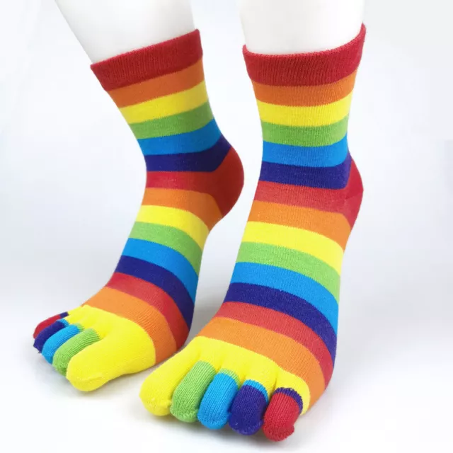 Unisex Warm Split Toe Five Toe Finger Socks Rainbow Stripe Breathable Casual’