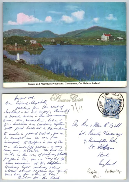 c20029 Recess Maamturk Connemara Co Galway Ireland Penman postcard 1968 stamp