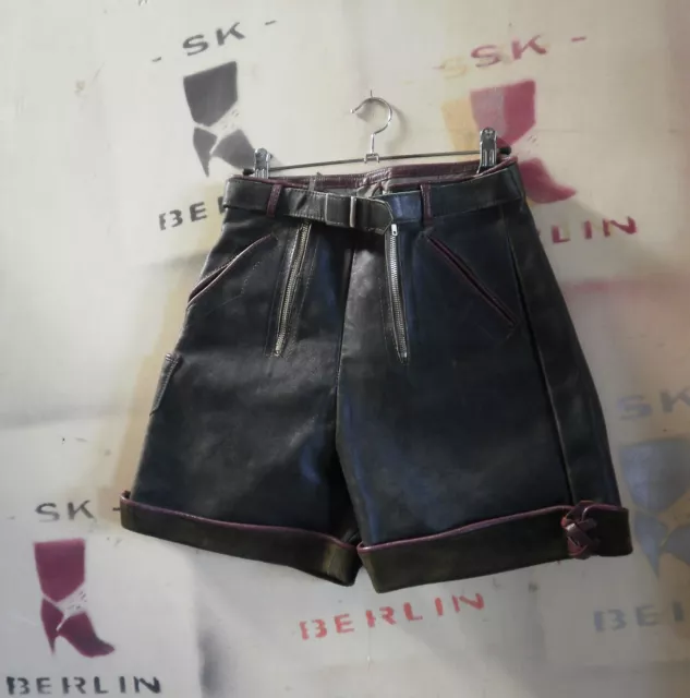 Costumi Regionali Shorts Pelle Uomo Oktoberfest Vero Vintage Pantaloni 60er Nero