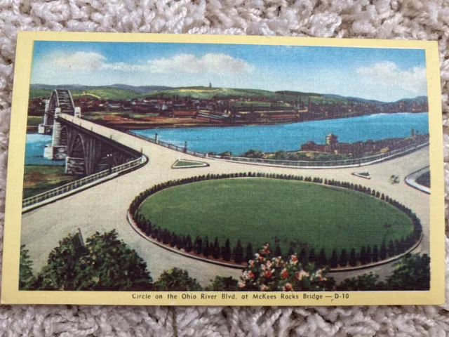 Pennsylvania PA Pittsburgh McKees Rocks Bridge River Vintage Linen Postcard