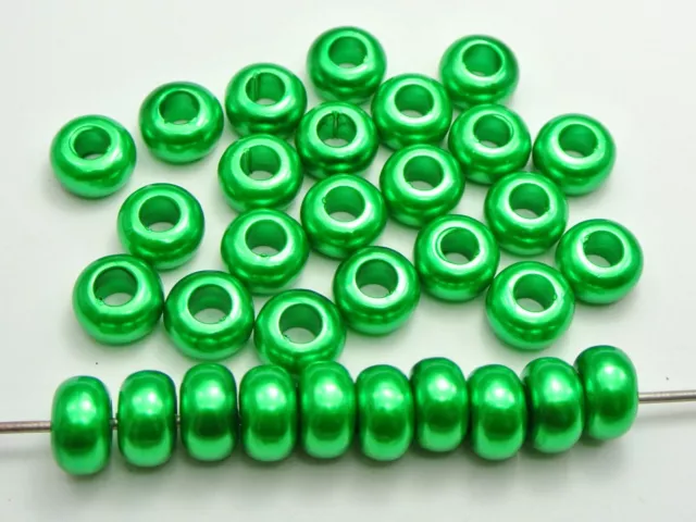 100 Green Acrylic Faux Pearl Rondelle Spacer Beads With Large 5mm Hole