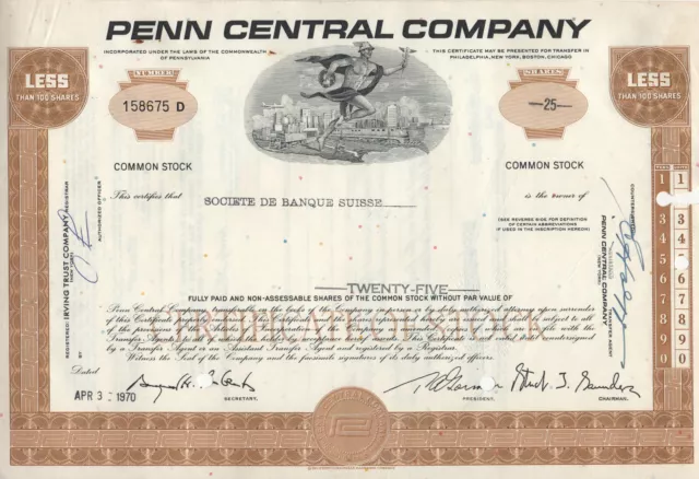 Lot/Set: 8 x Penn Central Company, USA, Eisenbahn, Historische Aktienzertifikate