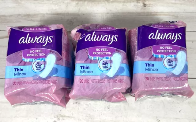 Always Thin Daily Liners 20 Count Wrapped Regular (3-Pack)