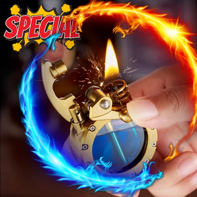 TRANSPARENT OIL TANK Metal Rocker Kerosene Lighter Cigarette Lighter ...