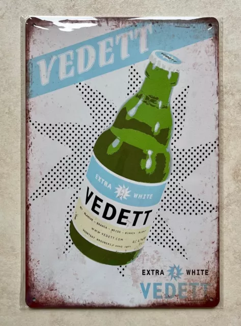 VEDETT INSEGNA METALLO BIRRA EXTRA BIANCA BAR UOMO CAVE PUB CAFE CRAFT 20x30cm