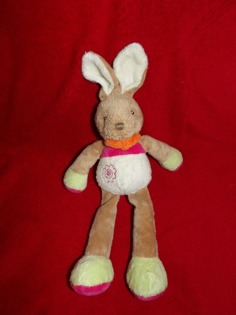 Doudou Peluche Toodo Lapin Beige Rose Vert Orange 26/32 cm