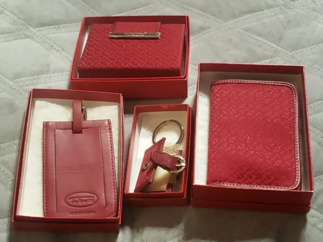 4 PIECE SET NEW IN BOX TALBOTS RED Photo Holder, Keychain, Notebook Luggage Tag