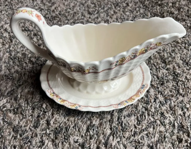 Vintage SPODE Copeland Buttercup Gravy Boat And Plate OLD "Brown Stamp"