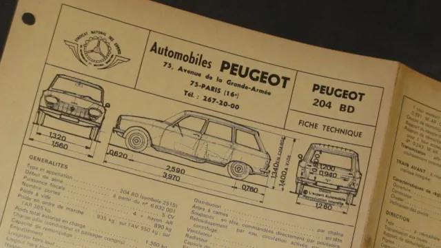 NEW !! Fiche Technique Expert Automobile : Sté PEUGEOT : Peugeot 204 BD - Break