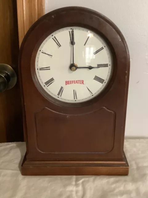 BEEFEATER GIN Wooden Mantle Clock 12.5” X 8.5”x 3” With Quartz Clockworks