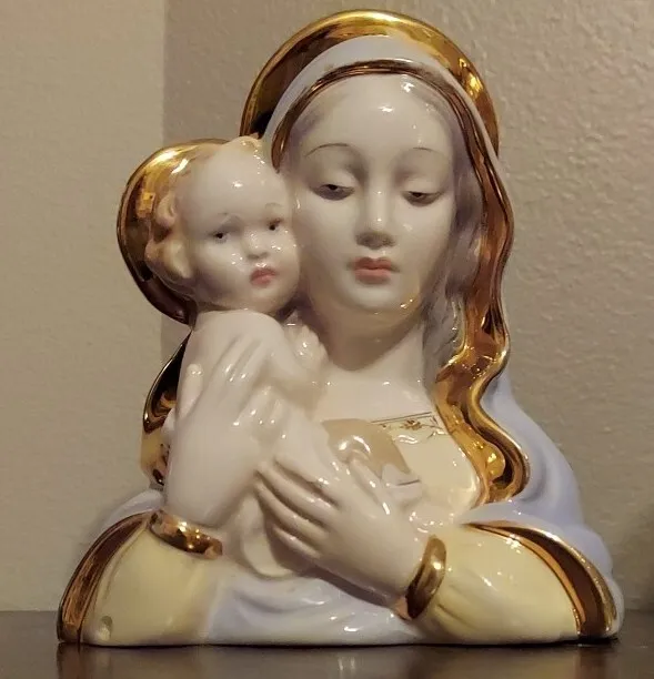 Madonna and Child ITALY Figurine Signed Numbered Blessed Mother Bust Mary Jesus