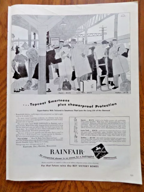 1945 Rainfair Topcoat Jacket Smartness Ad Showerpoof Protection Racine Wisconsin