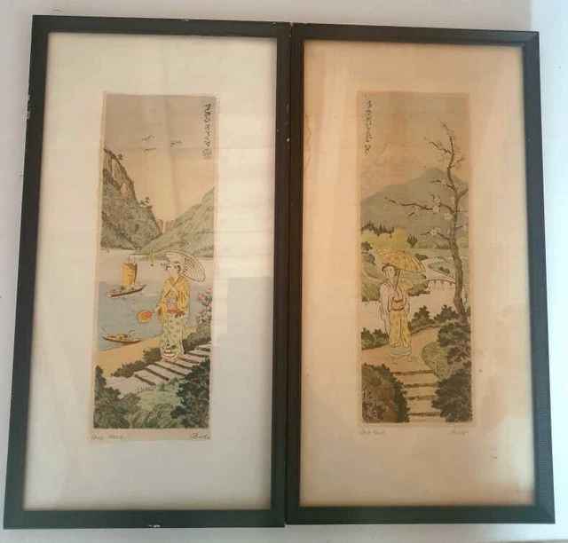 2 Radierungen asiatische Motive von Breto