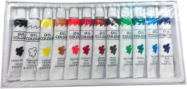12 Packs 12ml Tubes Oil Paint Set Highly Pigmented Oil-Based Colours for Artists